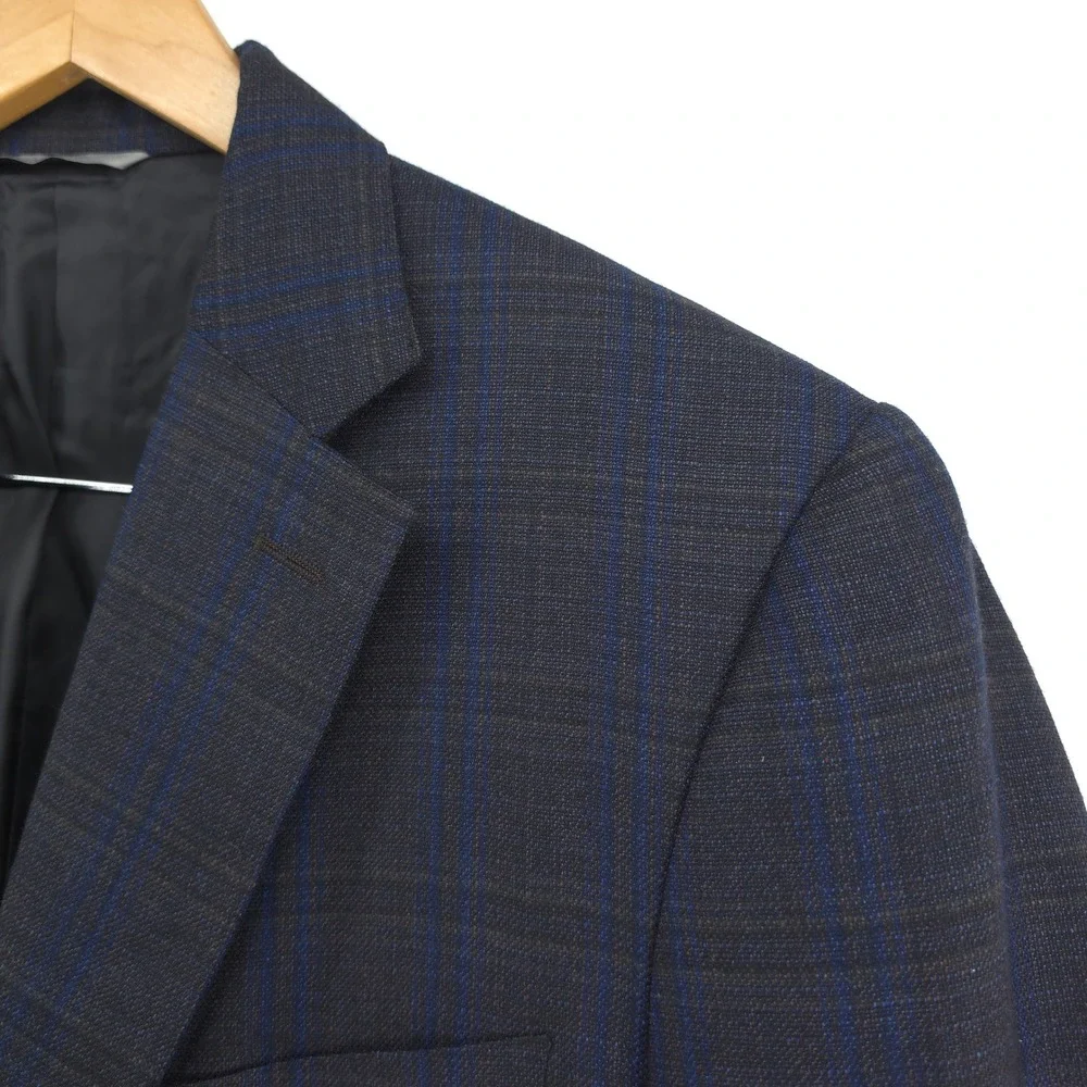 Canali 1934 Mens Wool Sport Coat Blazer 44R IT54 Charcoal Blue Windowpane Italy